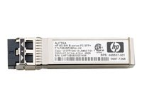 HPE B-Series - SFP+ sändar/mottagarmodul - 8 Gb fiberkanal (SW) - Fibre Channel - för Brocade 16Gb/12, 16Gb/24; HPE 8/24, 8/8; StoreFabric SN4000, SN6500, SN8600B 4-slot AJ716B