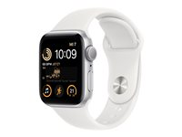 Apple Watch SE (GPS) - 2a generation - 40 mm - silveraluminium - smart klocka med sportband - fluoroelastomer - vit - bandstorlek: standard - 32 GB - Wi-Fi, Bluetooth - 26.4 g MNJV3KS/A