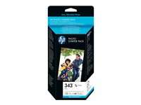 HP 343 Series Photo Starter Pack - Färg (cyan, magenta, gul) - bläckpatron/papperssats - för Officejet 100, 150; Photosmart C4210, C4272, C4340, C4385, C4390, D5360, D5363, D5368 Q7948EE#301
