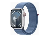 Apple Watch Series 9 (GPS + Cellular) - 41 mm - silveraluminium - smart klocka med sportögla - mjukt nylon i dubbla lager - winter blue - 64 GB - Wi-Fi, LTE, UWB, Bluetooth - 4G - 32.1 g MRHX3KS/A