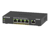NETGEAR GS305Pv2 - Switch - ohanterad - 5 x 10/100/1000 (4 PoE) - skrivbordsmodell, väggmonterbar - PoE+ (63 W) - likström GS305P-200PES