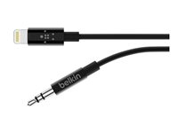 Belkin - Lightning- till hörlursuttag-kabel - Lightning hane till mini-phone stereo 3.5 mm hane - 91.4 cm - svart AV10172BT03-BLK