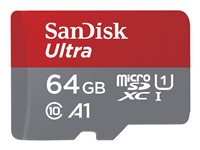 SanDisk Ultra - Flash-minneskort (microSDXC till SD-adapter inkluderad) - 64 GB - A1 / UHS-I U1 / Class10 - mikroSDXC UHS-I SDSQUA4-064G-GN6IA
