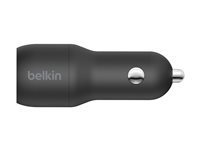 Belkin BoostCharge Dual Charger - Strömadapter för bil - 24 Watt - 4.8 A - 2 utdatakontakter (USB) - på kabel: USB-C - svart CCE001BT1MBK