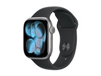 Apple Watch Series 11 (GPS + Cellular) - 42 mm - rymdgrå aluminium - smart klocka med sportband - fluoroelastomer - svart - bandstorlek: M/L - 64 GB - LTE, Wi-Fi 4, UWB, Bluetooth - 5G - 29.7 g MF8C4QN/A