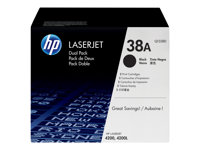 HP 38A - 2-pack - svart - original - LaserJet - tonerkassett (Q1338D) - för LaserJet 4200, 4200dtn, 4200dtns, 4200dtnsl, 4200L, 4200Ln, 4200Lvn, 4200n, 4200tn Q1338D