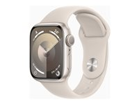 Apple Watch Series 9 (GPS) - 41 mm - stjärnljusaluminium - smart klocka med sportband - fluoroelastomer - starlight - bandstorlek: S/M - 64 GB - Wi-Fi, Bluetooth, UWB - 31.9 g MR8T3DH/A