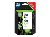 HP 301 - 2-pack - svart, färg (cyan, magenta, gul) - original - bläckpatron - för HP DeskJet 1000, 1010, 1050 AiO, 1050A AiO, 1510 AiO, 2000, 2050 AiO, 2050A AiO, 2510 AiO, 2540 AiO, 3000, 3050 AiO, 3050A eAiO, 3510 eAiO series, HP ENVY 4500 eAiO, 5530 eAiO series, HP OfficeJet 2620 AiO, 4630 eAiO series CR340EE#301