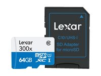 Lexar High Performance - Flash-minneskort (microSDXC till SD-adapter inkluderad) - 64 GB - Class 10 - 300x - mikroSDXC UHS-I LSDMI64GBBEU300A