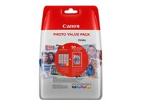 Canon CLI-571 C/M/Y/BK Photo Value Pack - 4-pack - 7 ml - svart, gul, cyan, magenta - original - 100 x 150 mm 50 ark bläckbehållare / papperspaket - för PIXMA TS5051, TS5053, TS5055, TS6050, TS6051, TS6052, TS8051, TS8052, TS9050, TS9055 0386C006