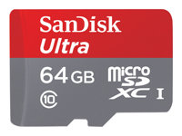 SanDisk Ultra - Flash-minneskort (SD-adapter inkluderad) - 64 GB - UHS Class 1 / Class10 - mikroSDXC UHS-I SDSDQU-064G-U46A