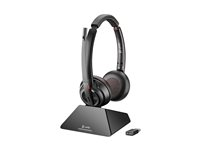 Poly Savi 8220 - Savi 8200 series - headset - på örat - DECT / Bluetooth - trådlös - USB-A via Bluetooth-adapter - svart - UC-certifierad, Certifierad för Microsoft-teams 8D3F5AA#ABB