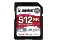Kingston Canvas React Plus - Flash-minneskort - 512 GB - Video Class V60 / UHS-II U3 / Class10 - SDXC UHS-II SDR2V6/512GB