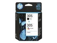 HP 305 - 2-pack - svart, färg (cyan, magenta, gul) - original - bläckpatron - för Deskjet 23XX, 27XX, 28XX, 41XX, 42XX; DeskJet Plus 41XX; ENVY 60XX, 64XX; ENVY Pro 64XX 6ZD17AE