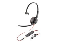 Poly Blackwire 3215 - Blackwire 3200 Series - headset - på örat - kabelansluten - 3,5 mm kontakt, USB-C - svart - Certifierad för Skype for Buisness, Avaya-certifierad, Cisco Jabber-certifierad, UC-certifierad 8X227A6