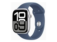 Apple Watch Series 10 (GPS) - 46 mm - silveraluminium - smart klocka med sportband - fluoroelastomer - denim - bandstorlek: S/M - 64 GB - Wi-Fi 4, UWB, Bluetooth - 36.4 g MWWL3QN/A
