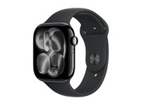 Apple Watch Series 11 (GPS + Cellular) - 46 mm - jet black aluminium - smart klocka med sportband - fluoroelastomer - svart - bandstorlek: S/M - 64 GB - Bluetooth, LTE, Wi-Fi 4, UWB - 5G - 36.9 g MFC24QN/A