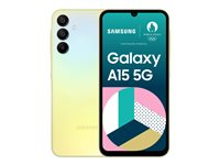 Samsung Galaxy A15 5G - 5G pekskärmsmobil - dual-SIM - RAM 4 GB / Internminne 128 GB - microSD slot - OLED-skärm - 6.5" - 2340 x 1080 pixlar (90 Hz) - 3 st. bakre kameror 50 MP, 5 MP, 2 MP - front camera 13 MP - gul SM-A156BZYDEUB