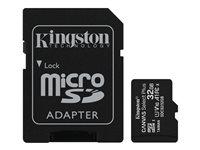 Kingston Canvas Select Plus - Flash-minneskort (adapter, microSDHC till SD inkluderad) - 32 GB - A1 / Video Class V10 / UHS Class 1 / Class10 - microSDHC UHS-I (paket om 3) SDCS2/32GB-3P1A