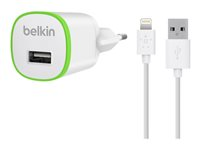 Belkin Home Charger with Charge-Sync Cable - Strömadapter - 5 Watt - 1 A (USB) - på kabel: Lightning - vit F8J025VF04-WHT