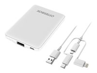 OtterBox Standard Mobile Charging Kit - Strömförsörjningsbank - 5000 mAh - 10.5 Watt - 2.1 A - Apple Fast Charge, AFC (USB) - på kabel: Lightning/Micro-USB/USB-C - vit 78-80836
