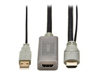Eaton Tripp Lite Series HDMI Extension Cable with Active Repeater (M/F), 4K 60 Hz, HDR, 4:4:4, HDCP 2.2, 10 ft. (3.1 m), TAA - HDMI-förlängningskabel med Ethernet - TAA-kompatibel - HDMI, USB hane till HDMI hona - 3.1 m - grå, svart - aktiv förstärkare, 4K60Hz (3840 x 2160) stöd, 3D-videostöd, guldpläterade kontakter P569-010-MF-ACT