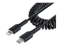 StarTech.com USB C till Lightning-kabel 1 m, MFi-certifierad, iPhone-spiralladdarkabel, svart, TPE-mantel med slitstark aramidfiber, kraftig Lightning-spiralkabel - Lightning-kabel - USB-C hane till Lightning hane - 1 m - svart - lindad RUSB2CLT1MBC