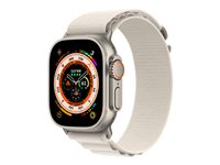 Apple Watch Ultra - 49 mm - titan - smart klocka med Alpine Loop - textil - starlight - bandstorlek: S - 32 GB - Wi-Fi, LTE, UWB, Bluetooth - 4G - 61.3 g MQFQ3KS/A