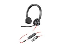 Poly Blackwire 3325 - Blackwire 3300 series - headset - på örat - kabelansluten - 3,5 mm kontakt, USB-C - svart - Certifierad för Microsoft-teams, UC-certifierad 8X222AA
