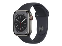 Apple Watch Series 8 (GPS + Cellular) - 41 mm - grafit rostfritt stål - smart klocka med sportband - fluoroelastomer - midnatt - bandstorlek: standard - 32 GB - Wi-Fi, Bluetooth, LTE, UWB - 4G - 42.3 g MNJJ3KS/A