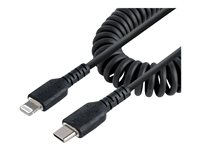 StarTech.com USB C till Lightning-kabel 50 cm, MFi-certifierad, iPhone-spiralladdarkabel, svart, TPE-mantel med slitstark aramidfiber, kraftig Lightning-spiralkabel - Lightning-kabel - USB-C hane till Lightning hane - 50 cm - svart - lindad RUSB2CLT50CMBC