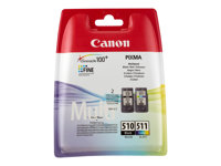 Canon PG-510 / CL-511 Multi pack - 2-pack - 9 ml - svart, färg (cyan, magenta, gul) - original - bläckpatron - för PIXMA MP230, MP237, MP252, MP258, MP270, MP280, MP282, MP499, MX350, MX360, MX410, MX420 2970B010