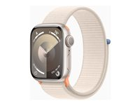 Apple Watch Series 9 (GPS) - 41 mm - stjärnljusaluminium - smart klocka med sportögla - mjukt nylon i dubbla lager - starlight - 64 GB - Wi-Fi, Bluetooth, UWB - 31.9 g MR8V3KS/A