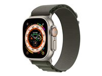 Apple Watch Ultra - 49 mm - titan - smart klocka med Alpine Loop - textil - grön - bandstorlek: L - 32 GB - Wi-Fi, LTE, UWB, Bluetooth - 4G - 61.3 g MQFP3KS/A