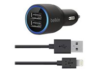 Belkin 2-Port Car Charger - Strömadapter för bil - 20 Watt - 2.1 A - 2 utdatakontakter (USB) - svart F8J071BT04-BLK