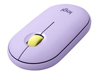 Logitech Pebble M350 - Mus - optisk - 3 knappar - trådlös - Bluetooth - trådlös USB-mottagare - lavender lemonade 910-006752