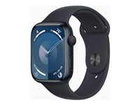 Apple Watch Series 9 (GPS) - 45 mm - midnattsaluminium - smart klocka med sportband - fluoroelastomer - midnatt - bandstorlek: S/M - 64 GB - Wi-Fi, Bluetooth, UWB - 38.7 g MR993KS/A