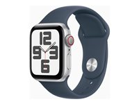 Apple Watch SE (GPS + Cellular) - 2a generation - 40 mm - silver - smart klocka med sportband - fluoroelastomer - stormbl¨ - bandstorlek: M/L - 32 GB - Wi-Fi, Bluetooth, LTE - 4G - 27.8 g MRGM3KS/A