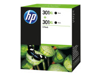 HP 301XL - 2-pack - Lång livslängd - svart - original - bläckpatron - för HP DeskJet 1000, 1010, 1050 AiO, 1050A AiO, 1510 AiO, 2000, 2050 AiO, 2050A AiO, 2510 AiO, 2540 AiO, 3000, 3050 AiO, 3050A eAiO, 3510 eAiO series, HP ENVY 4500 eAiO, 5530 eAiO series, HP OfficeJet 2620 AiO, 4630 eAiO series D8J45AE