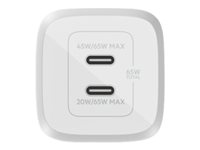 Belkin BoostCharge Pro GaN - Strömadapter - PPS- och GaN-teknik - 65 Watt - Fast Charge, PD 3.0 - 2 utdatakontakter (2 x USB-C) - vit WCH013VFWH