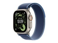 Apple Watch Ultra 3 - 49 mm - naturlig titan - Ja smart klocka med Trail Loop - nylonväv - blå/klarr blå - bandstorlek: M/L - 64 GB - LTE, NFC, Wi-Fi 4, UWB, Bluetooth - 5G - 61.6 g MEWU4KS/A