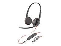 Poly Blackwire 3225 - Blackwire 3200 Series - headset - på örat - kabelansluten - 3,5 mm kontakt, USB-C - svart - Certifierad för Skype for Buisness, Cisco Jabber-certifierad, Avaya-certifierad, UC-certifierad 8X229A6