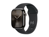 Apple Watch Series 10 (GPS + Cellular) - 42 mm - skiffer titan - smart klocka med sportband - fluoroelastomer - svart - bandstorlek: M/L - 64 GB - LTE, Wi-Fi 4, UWB, Bluetooth - 4G - 34.4 g MWXH3QN/A