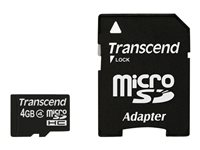 Transcend - Flash-minneskort (adapter, microSDHC till SD inkluderad) - 4 GB - Class 4 - microSDHC TS4GUSDHC4